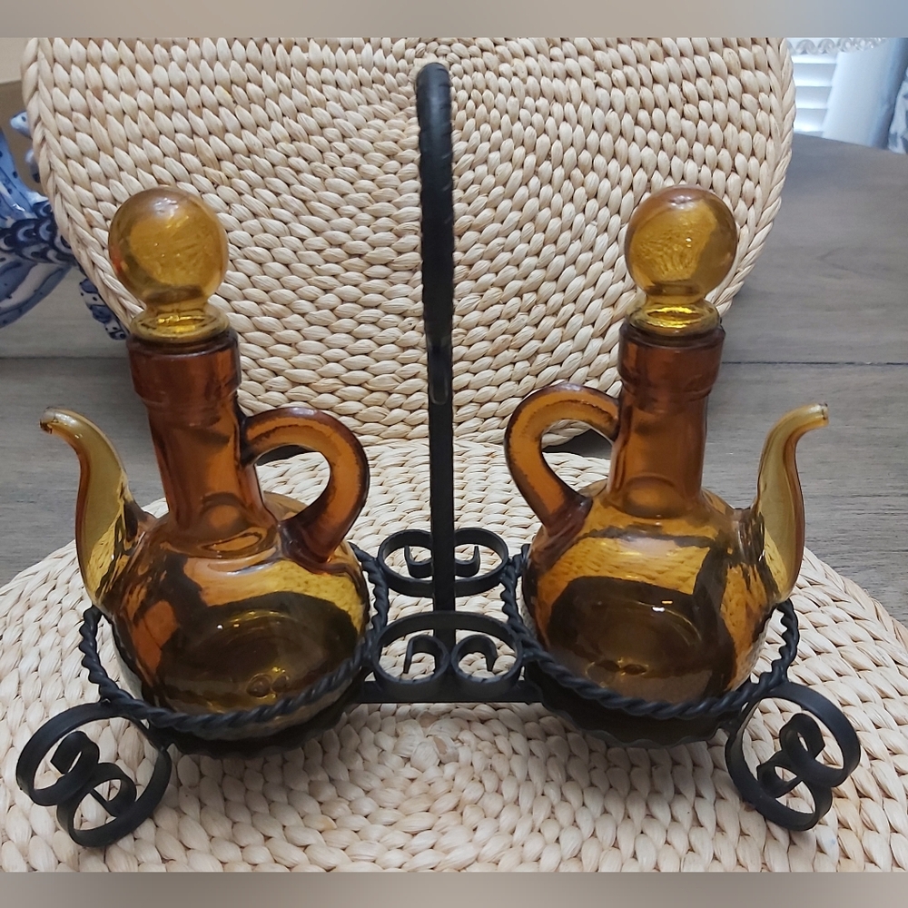 1960s Spanish handblown glass Cruet set.